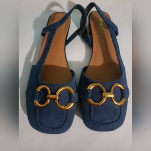Tinstree Navy Blue Suede Slip-on Slingback Flats  Horesite Accent Size 9